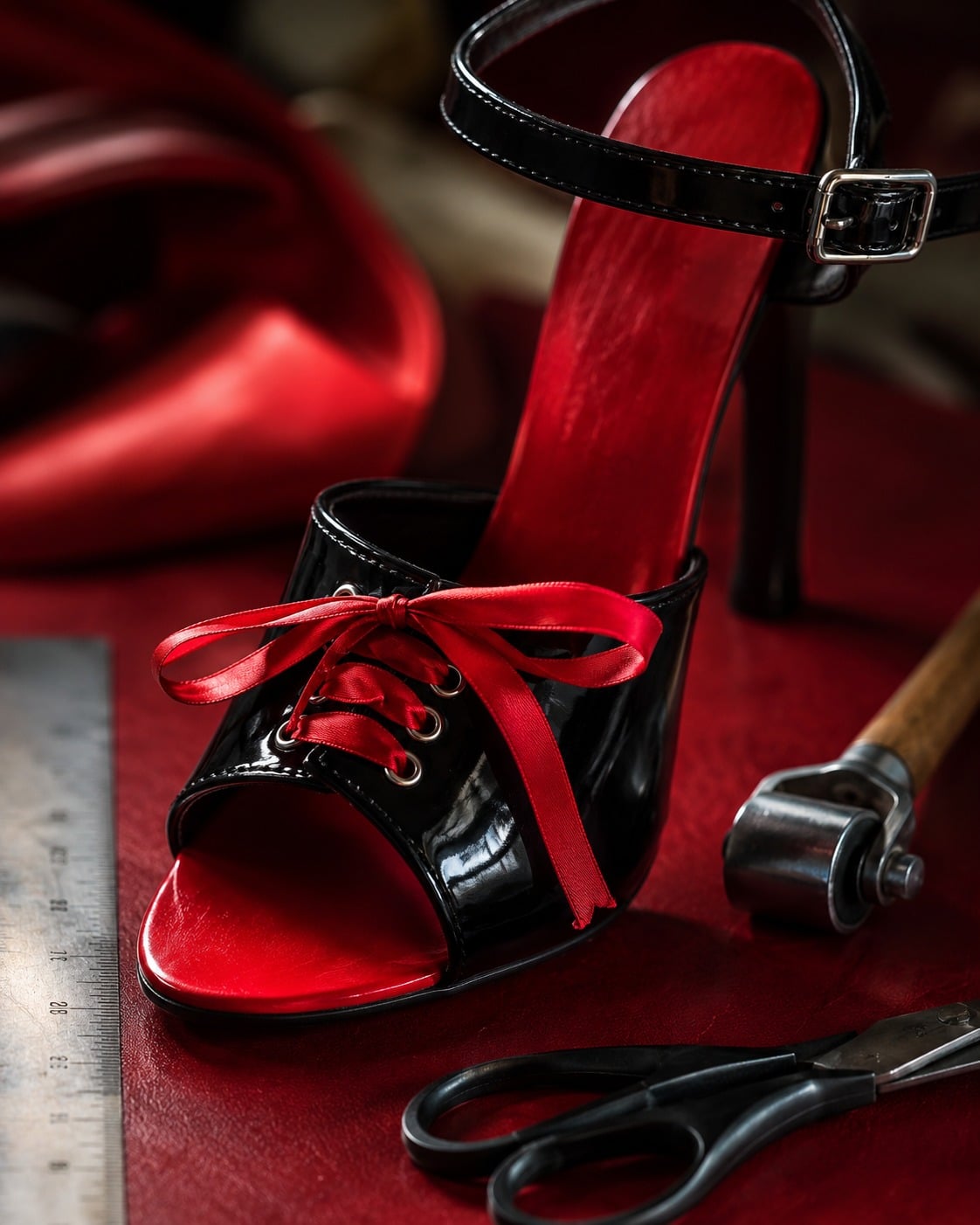 Detailarbeit bei der Latex-Veredelung einer Schuh-Innensohle