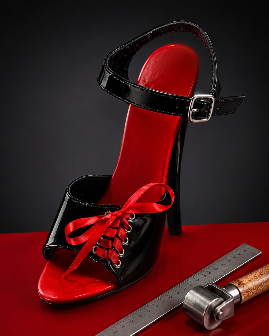 Schuh-Innensohle mit rotem Latex bezogen